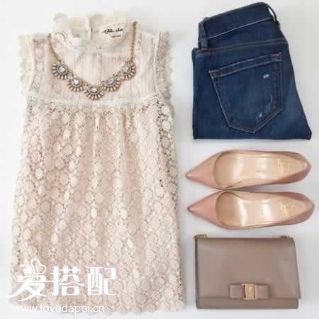 蕾丝+素净色
